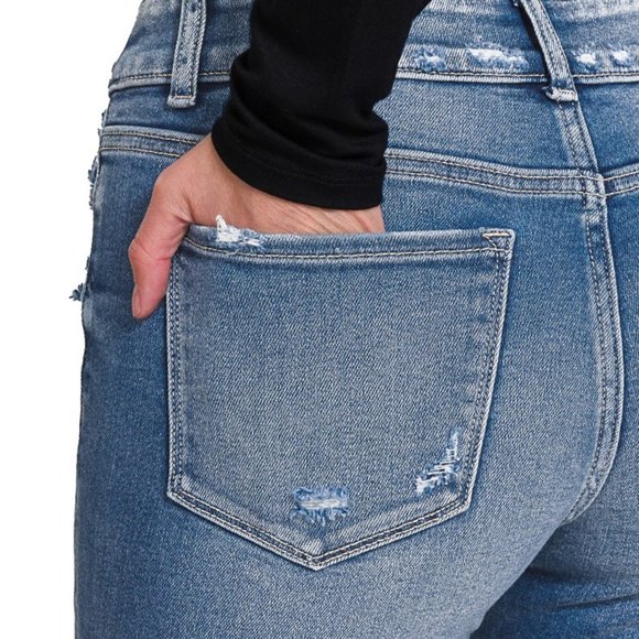 The Zenana Mid Rise Raw Frayed Hem Denim Shorts